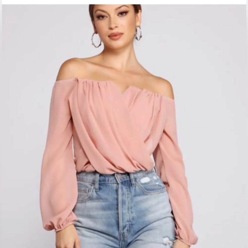 Off the shoulder women blouse, mauve color - Picture 8 of 8